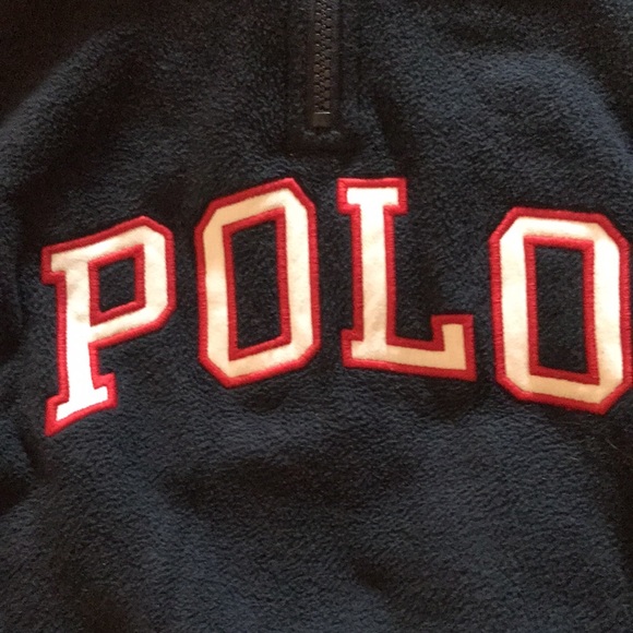 Polo Boys 4 T washed once fleece half zip up. 🇺🇸 navy with grey, red & white. - Picture 2 of 10
